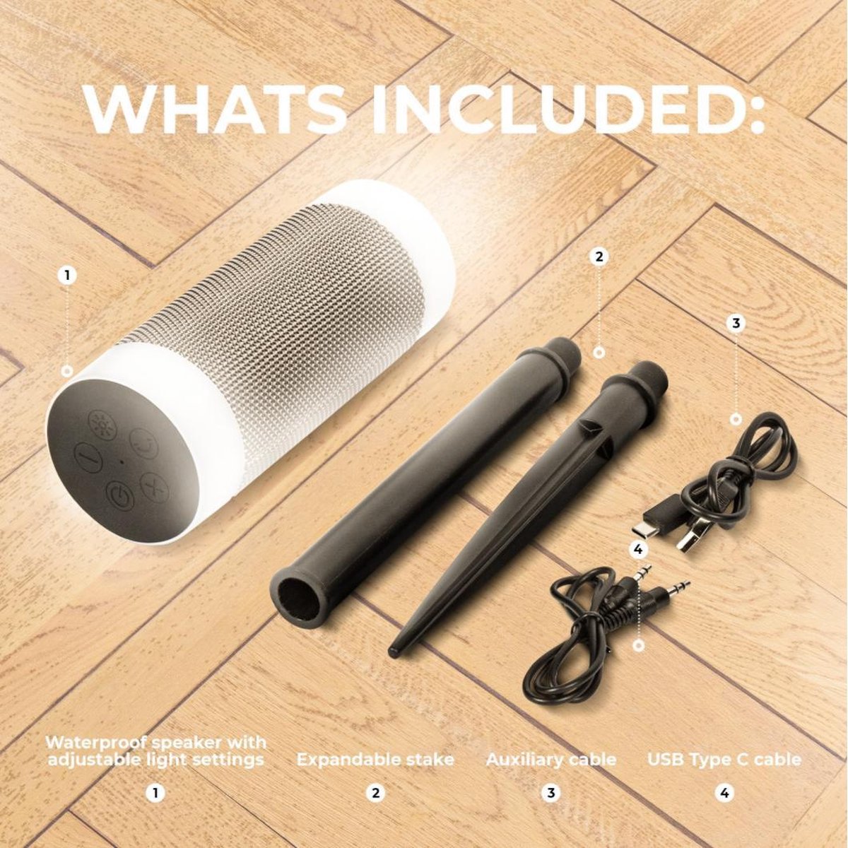 iJOY Tiki Waterproof Speaker and LED Light with Adjustable and Removable Stake